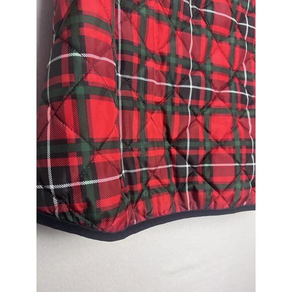 Old Navy Womens Red Plaid Quilted Puffer Vest Size XL Black Velvet Trim Gold Zip - Picture 8 of 8